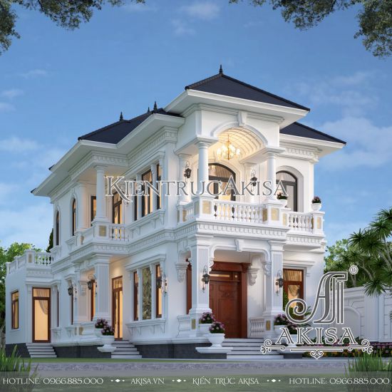 Thiết kế biệt thự phong cách tân cổ điển 2 tầng đẹp (CĐT: ông Bình - Thanh Hóa) BT22782