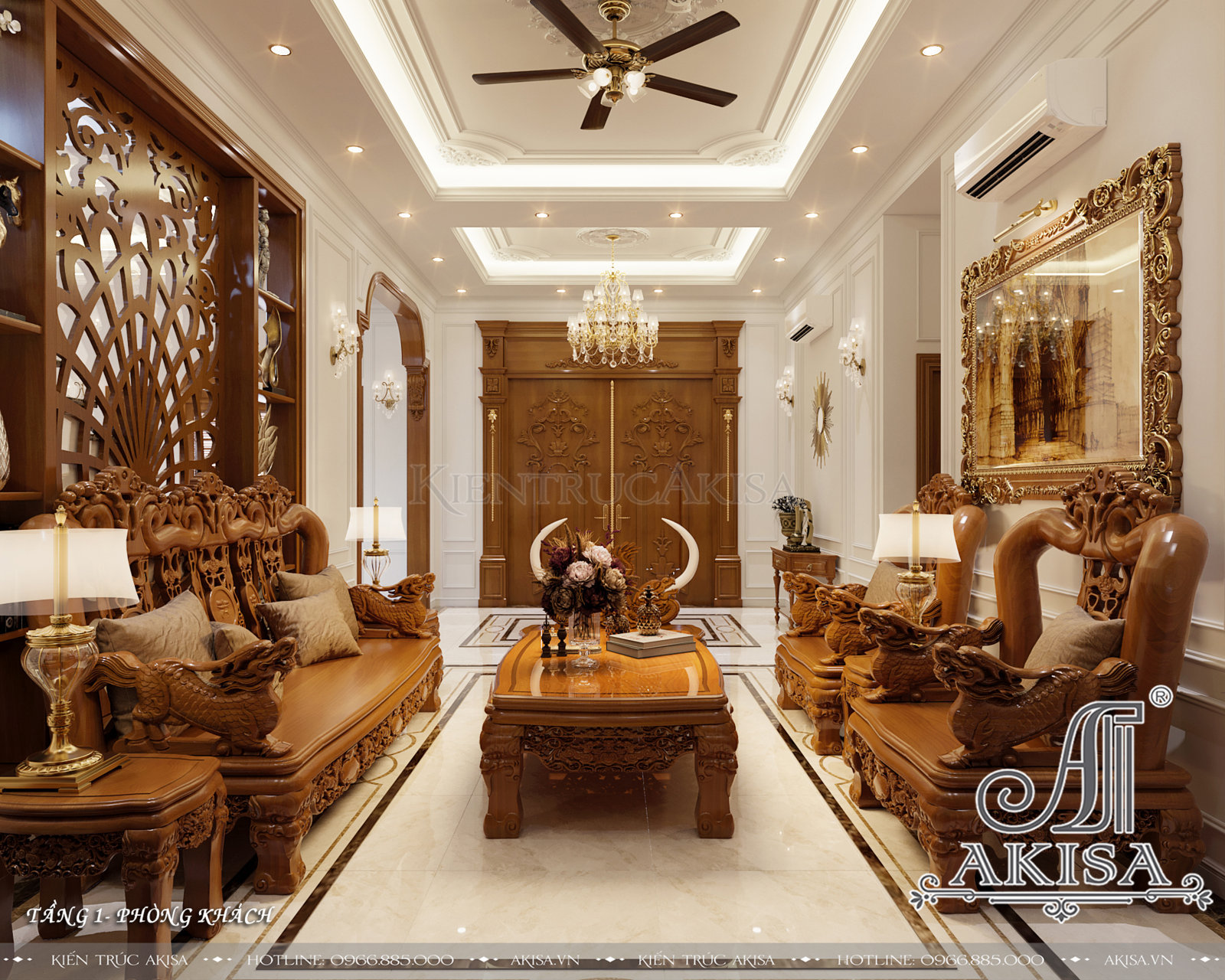 Thiết kế nội thất tân cổ điển gỗ sang trọng (CĐT: ông Đăng - Hà Nội) NT22766