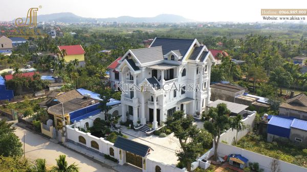 Hình ảnh hoàn thiện kiến trúc Biệt thự 3 tầng mái Thái tại Hải Phòng (CĐT: Bà Ngân) HT32370-KT
