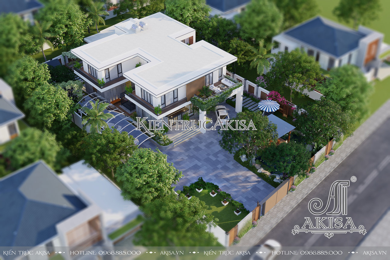 Thiết kế sân vườn biệt thự hiện đại 2 tầng tại Đồng Nai (CĐT: ông Dũng) SV21803