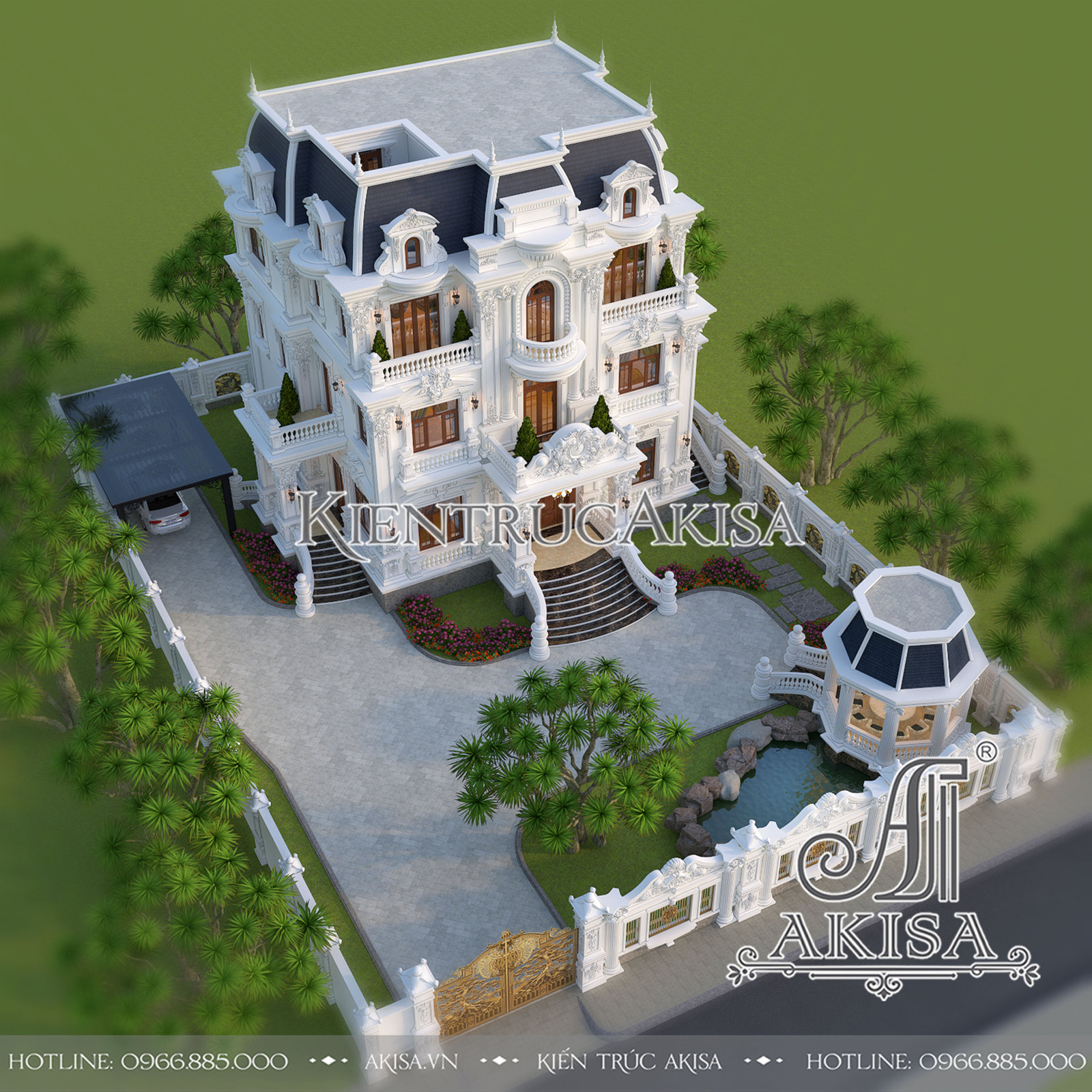 Quy hoạch tổng thể mẫu biệt thự cổ điển 3 tầng kiểu Pháp từ trên cao