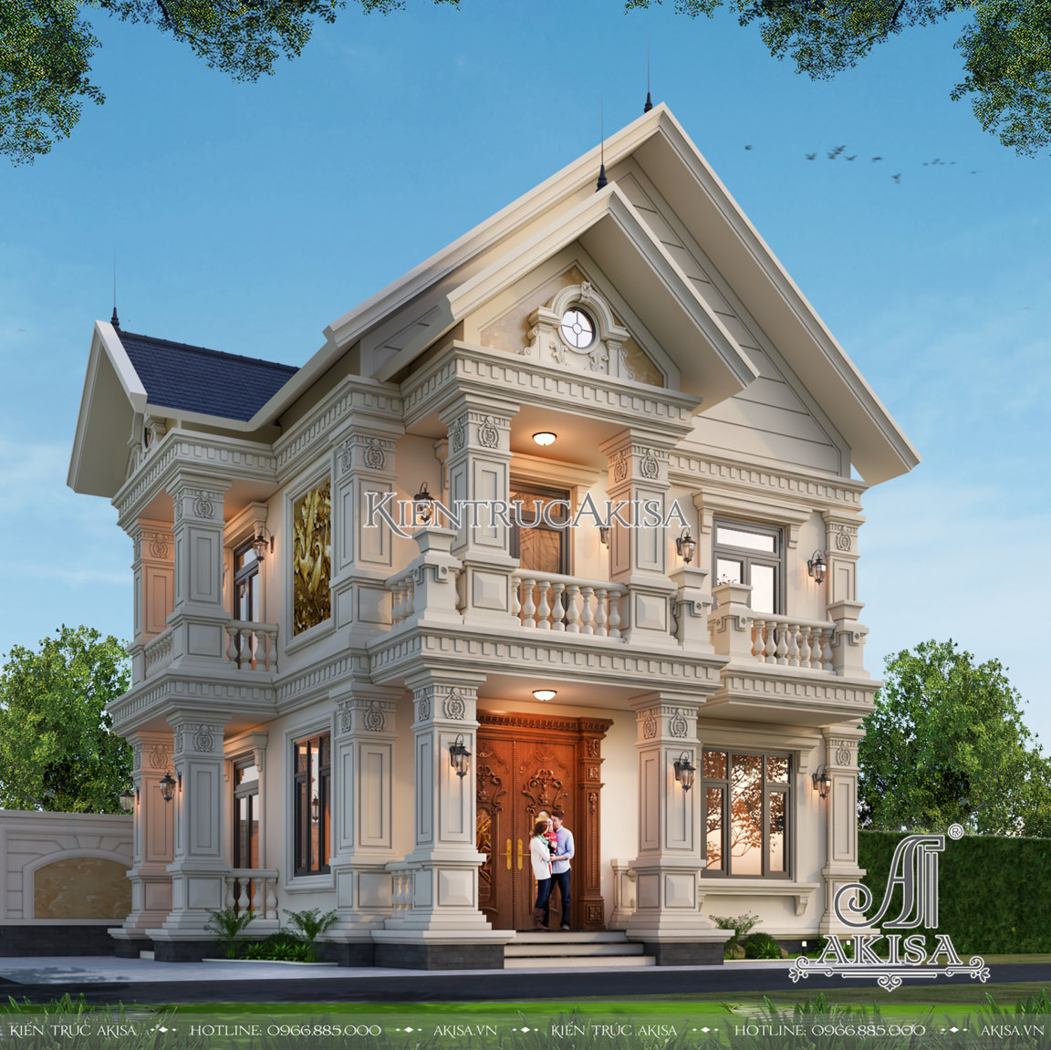 Thiết kế biệt thự mini 2 tầng mái Thái phong cách tân cổ điển tại Hà Nội
