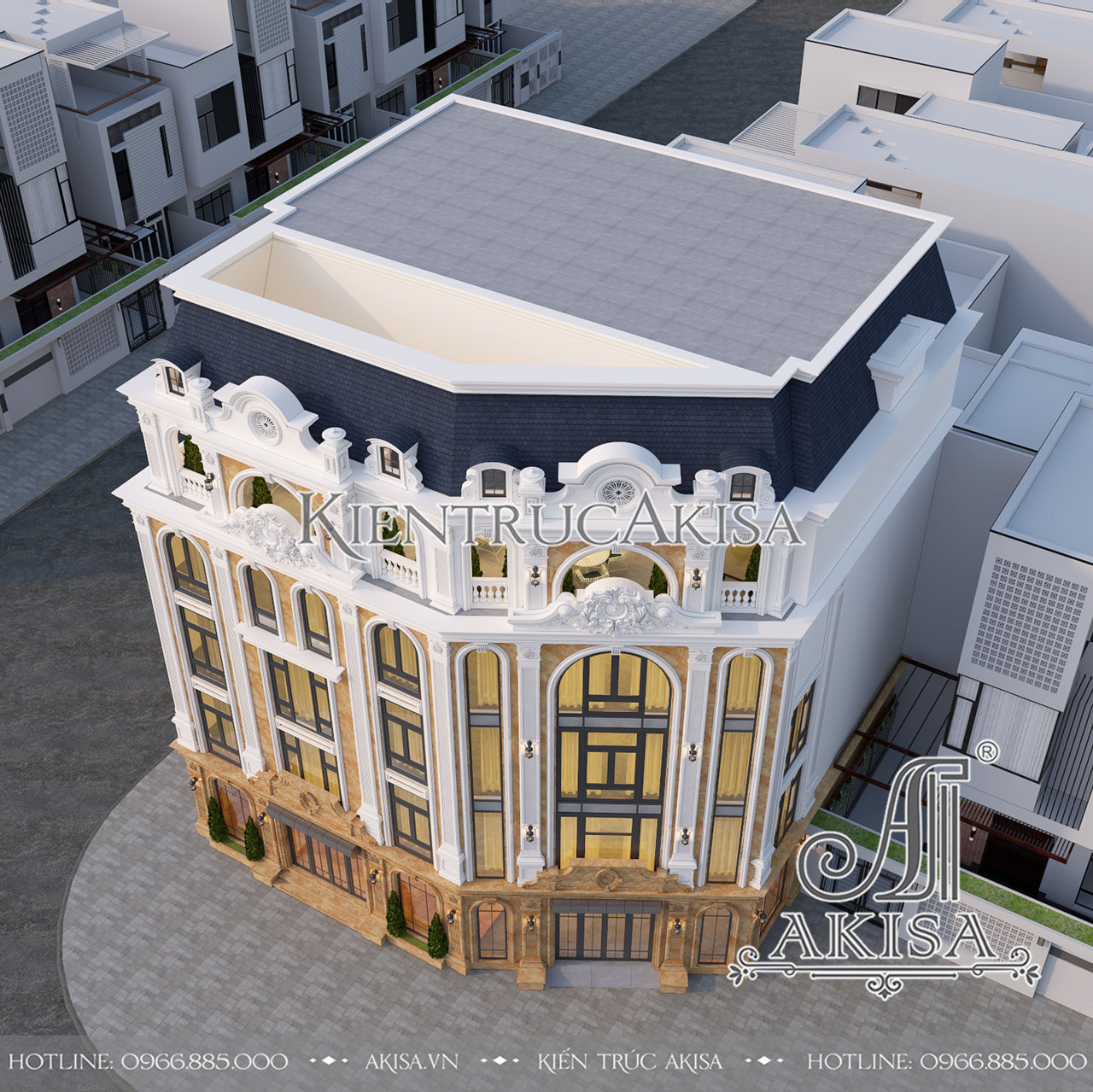 Mẫu nhà phố tân cổ điển 5 tầng mái Mansard kết hợp kinh doanh (CĐT: ông Thọ - Thanh Hóa) NVP52829