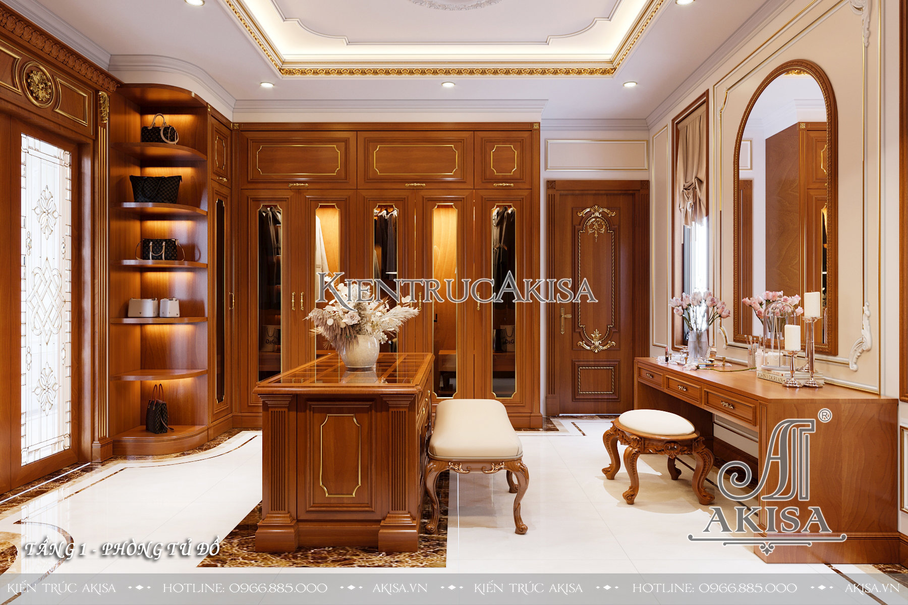 Thiết kế nội thất biệt thự tân cổ điển gỗ gõ đỏ (CĐT: bà Thu - Bạc Liêu) NT22804