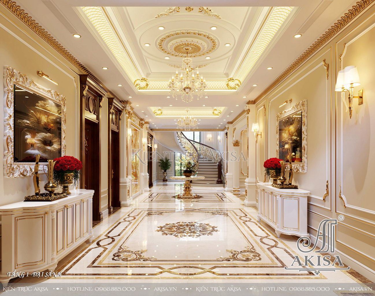 Thiết kế nội thất biệt thự tân cổ điển dát vàng đẹp đẳng cấp (CĐT: bà Oanh - Long An) NT22824