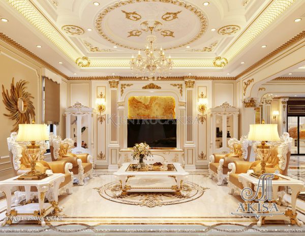 Thiết kế nội thất biệt thự tân cổ điển dát vàng đẹp đẳng cấp (CĐT: bà Oanh - Long An) NT22824