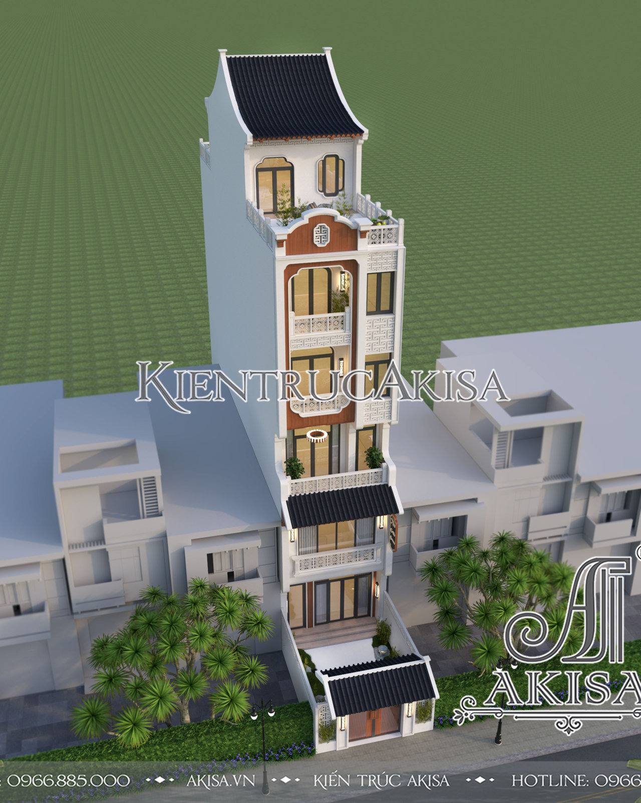 Thiết kế nhà phố 5 tầng phong cách Indochine (CĐT: ông Trung - Đà Nẵng) NP54895