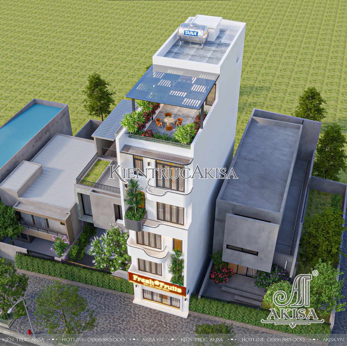 Thiết kế nhà phố hiện đại 6 tầng kết hợp kinh doanh (CĐT: bà Thanh - Hà Nội) NVP61901