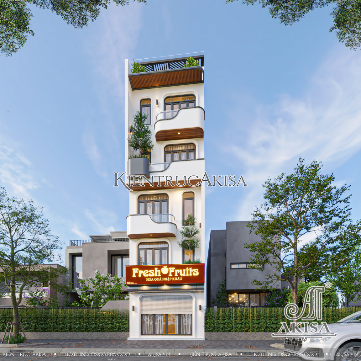 Thiết kế nhà phố hiện đại 6 tầng kết hợp kinh doanh (CĐT: bà Thanh - Hà Nội) NVP61901