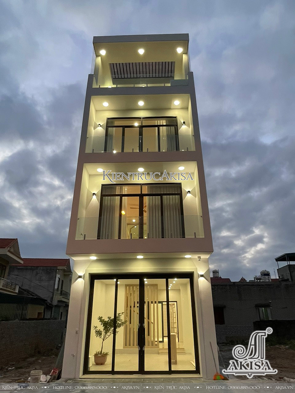 Thi công kiến trúc nhà phố hiện đại 4 tầng tại Quảng Ninh (CĐT: ông Quân) TC41875-KT