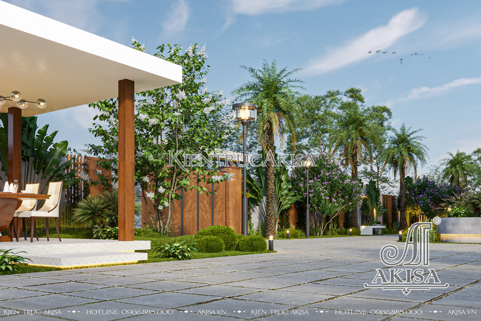 Thiết kế cảnh quan sân vườn biệt thự hiện đại 2 tầng (CĐT: ông Lộc - Cần Thơ) SV21897