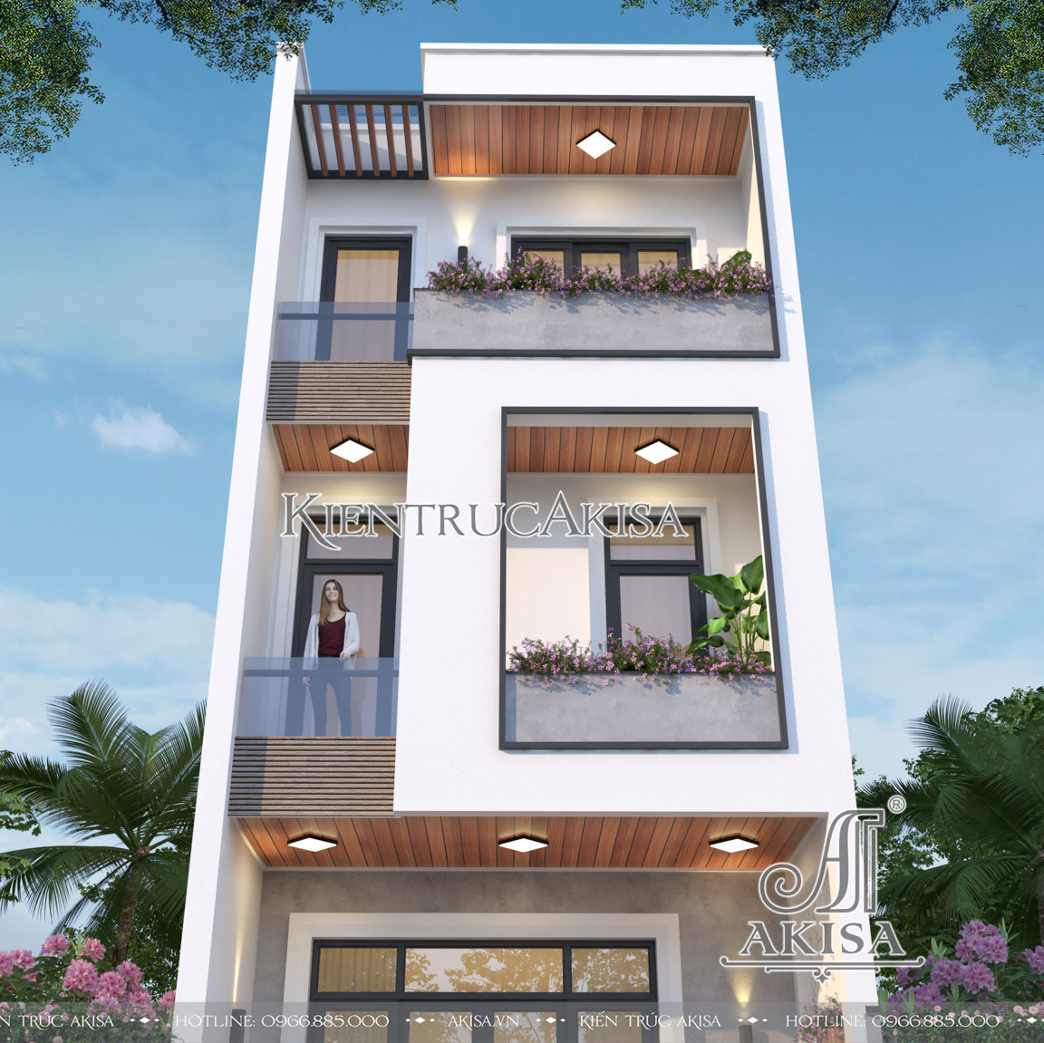 Thiết kế nhà mặt phố hiện đại 3 tầng 5m mặt tiền (CĐT: ông Huyên - Ninh Bình) NP31917