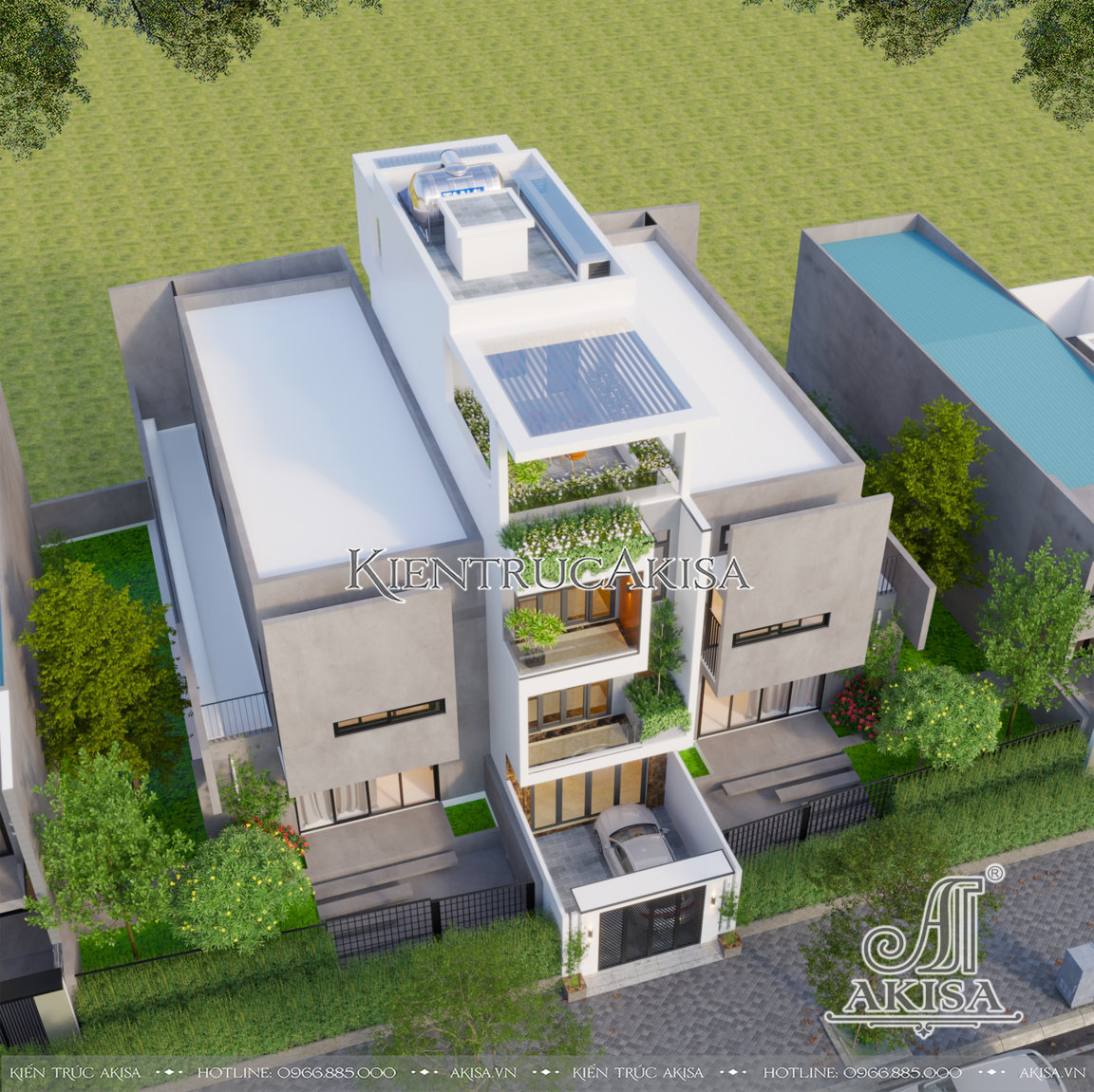 Thiết kế nhà mặt phố hiện đại 3 tầng 1 tum mặt tiền 5m (CĐT: ông Trường - Vĩnh Phúc) NP31921