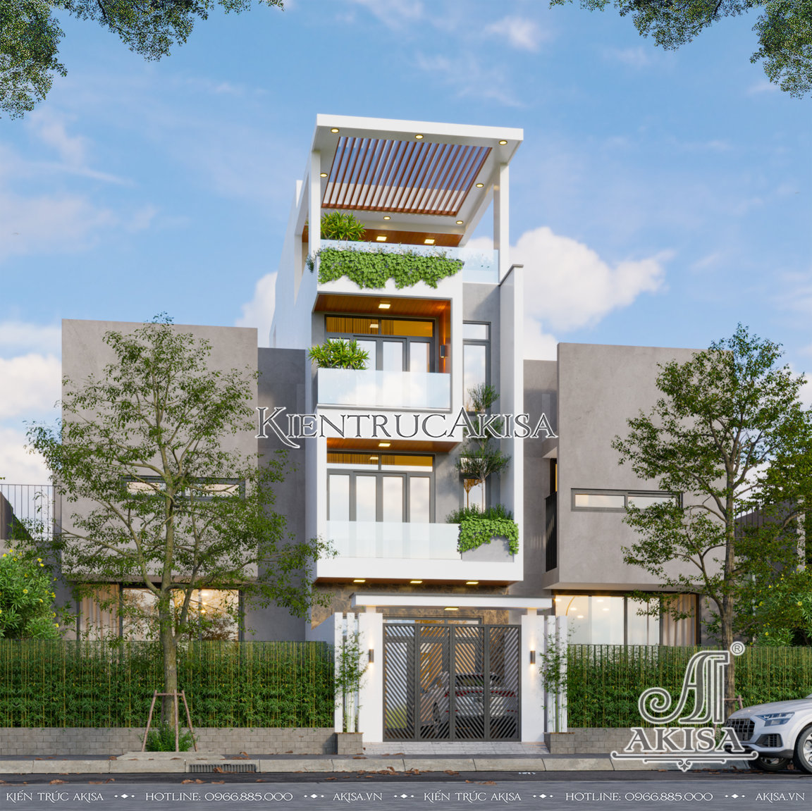 Thiết kế nhà mặt phố hiện đại 3 tầng 1 tum mặt tiền 5m (CĐT: ông Trường - Vĩnh Phúc) NP31921