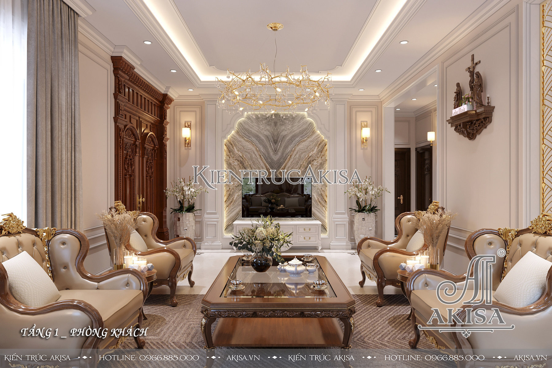 Thiết kế nội thất biệt thự gỗ gõ đỏ phong cách luxury (CĐT: ông Phú - Hà Tĩnh) NT12936
