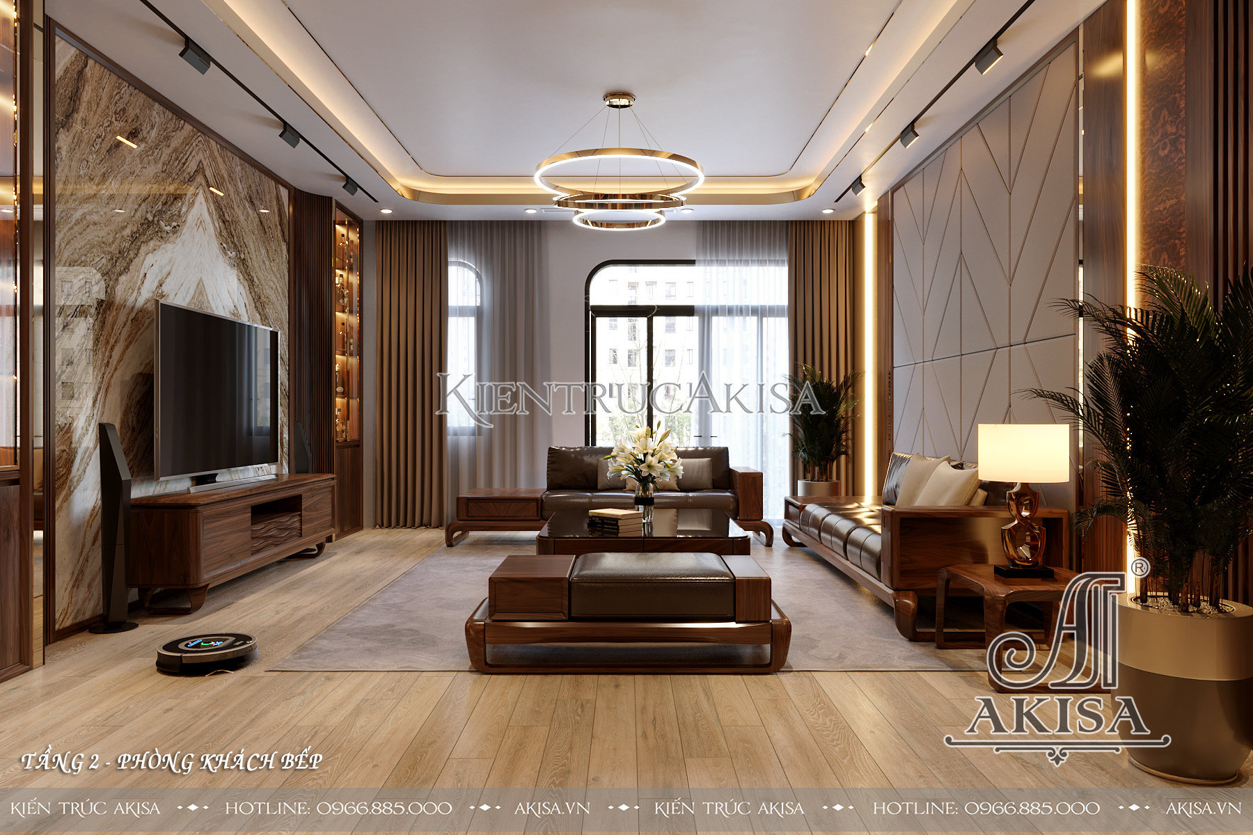 Thiết kế nội thất gỗ óc chó đẹp hiện đại (CĐT: bà Thanh - Hà Nội) NT61901