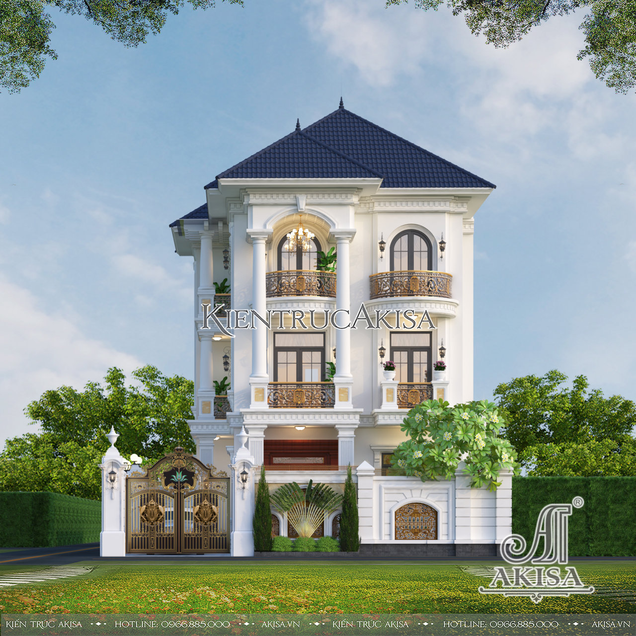 Thiết kế biệt thự đẹp 3 tầng mặt tiền 10m (CĐT: ông Hồng - Bình Định) BT32965