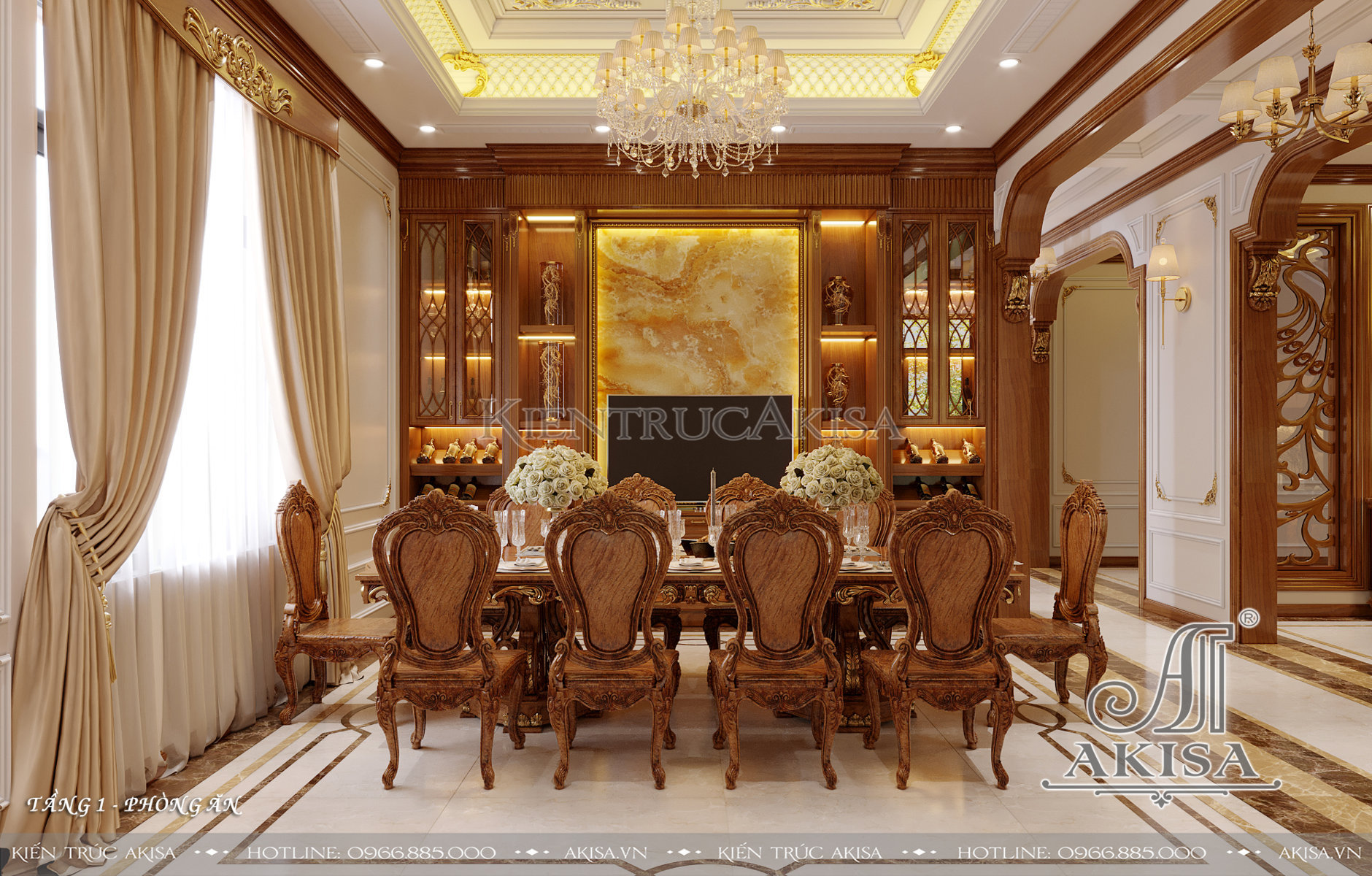 Thiết kế nội thất tân cổ điển gỗ Hương đẹp sang trọng (CĐT: ông Tú - Hải Dương) NT22912
