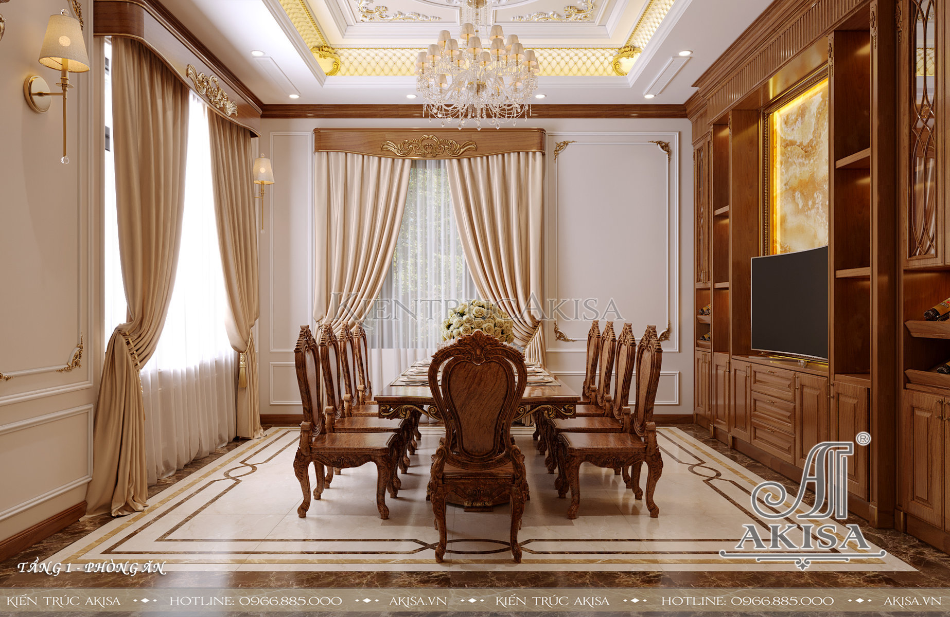 Thiết kế nội thất tân cổ điển gỗ Hương đẹp sang trọng (CĐT: ông Tú - Hải Dương) NT22912