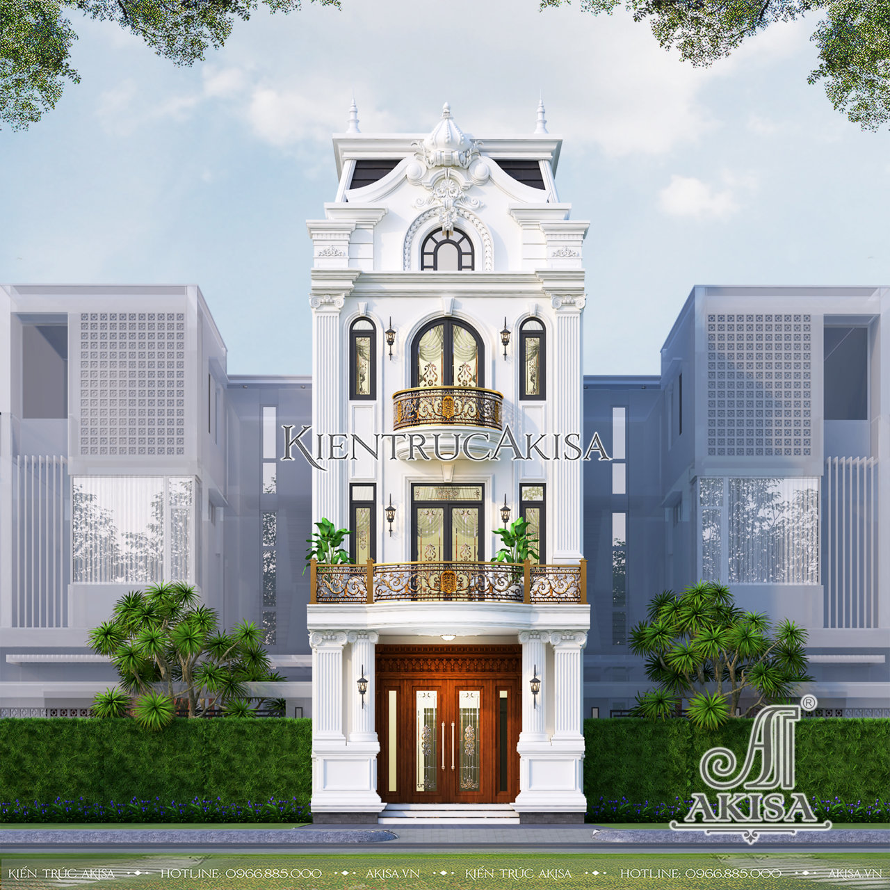 Thiết kế nhà phố tân cổ điển 3 tầng mặt tiền 6m (CĐT: ông Thắng - Hà Nội) NP32976