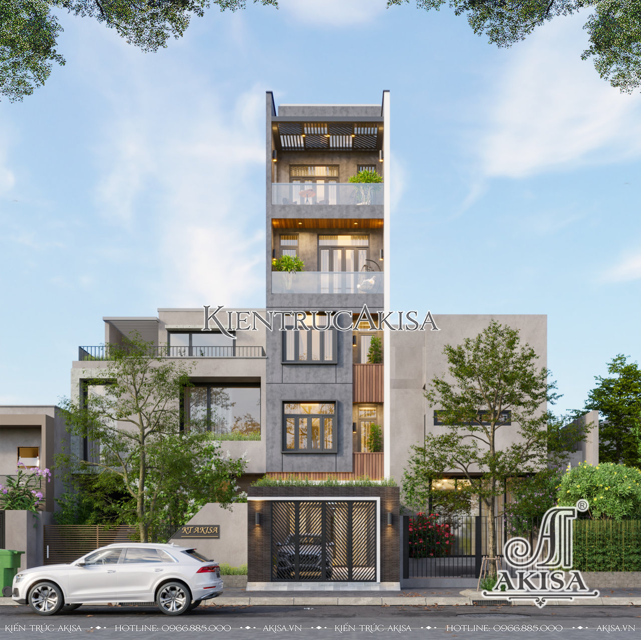 Hoàn thiện thi công kiến trúc nhà phố hiện đại 5 tầng (CĐT: bà Thúy - Quảng Ninh) HT51872-KT
