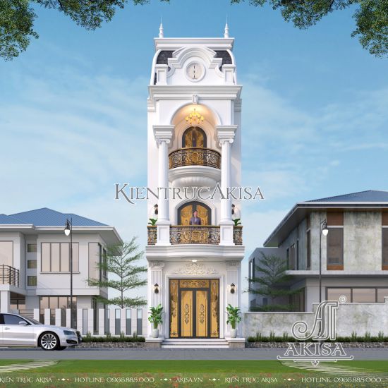 Thiết kế nhà đẹp 3 tầng mặt tiền 4.5m kiến trúc tân cổ điển sang trọng (CĐT: bà Sương - Đắk Lắk) NP321005