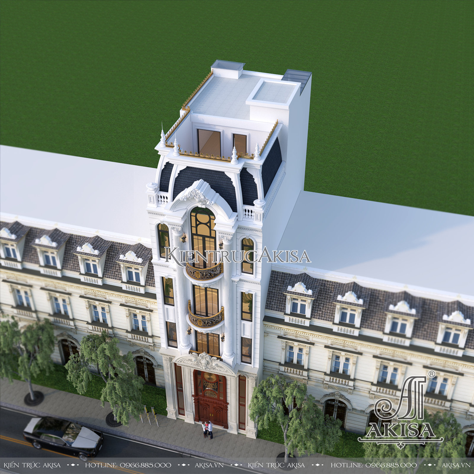 Thiết kế nhà phố 5 tầng tân cổ điển có thang máy hiện đại (CĐT: bà Vân - Hà Nội) NP521009