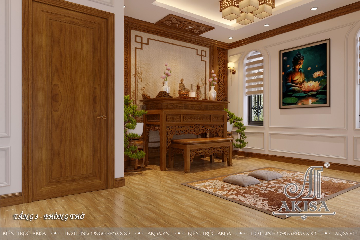 Mẫu nội thất tân cổ điển gỗ tự nhiên biệt thự 3 tầng (CĐT: ông Liệu - Tuyên Quang) NT321018