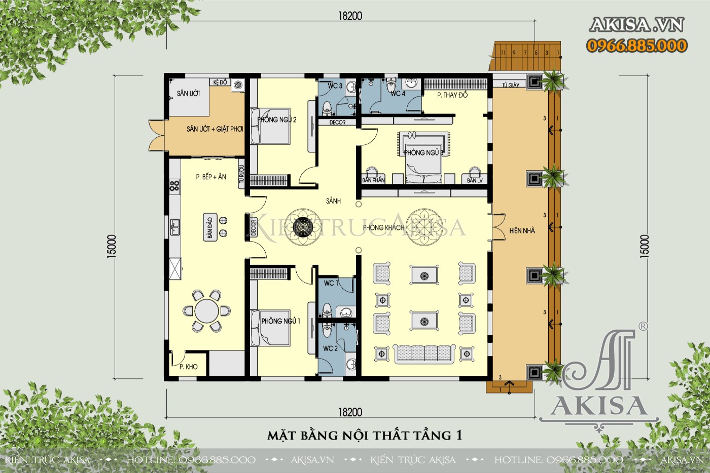 Mẫu biệt thự 2 tầng mặt tiền 15m (CĐT: ông Kiên - Quảng Ninh) BT221093