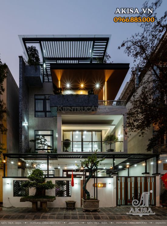 Hoàn thiện kiến trúc biệt thự 3 tầng hiện đại tại Hòa Bình (CĐT: ông Tiến) HT311015-KT