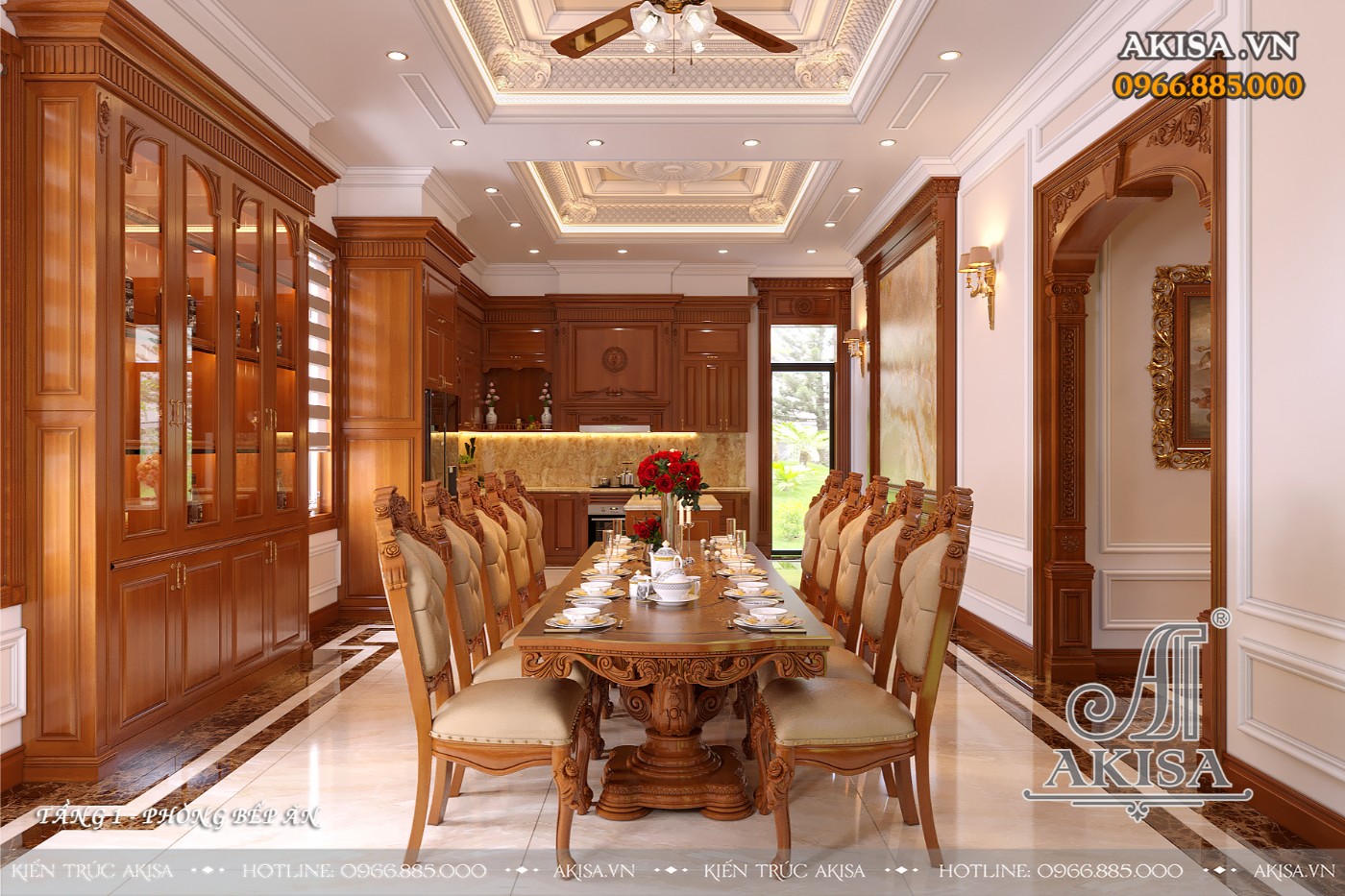 Mẫu nội thất biệt thự tân cổ điển gỗ gõ đỏ đẹp (CĐT: ông Quý - Quảng Trị) NT121188