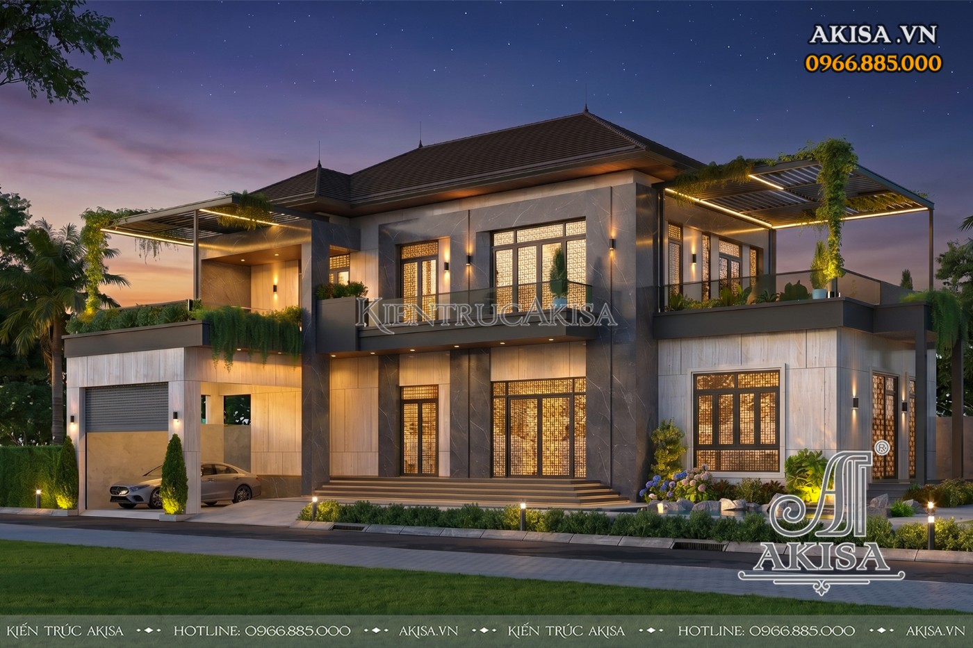 Mẫu biệt thự mái Nhật 2 tầng hiện đại (CĐT: ông Hà - Bắc Ninh) BT211204