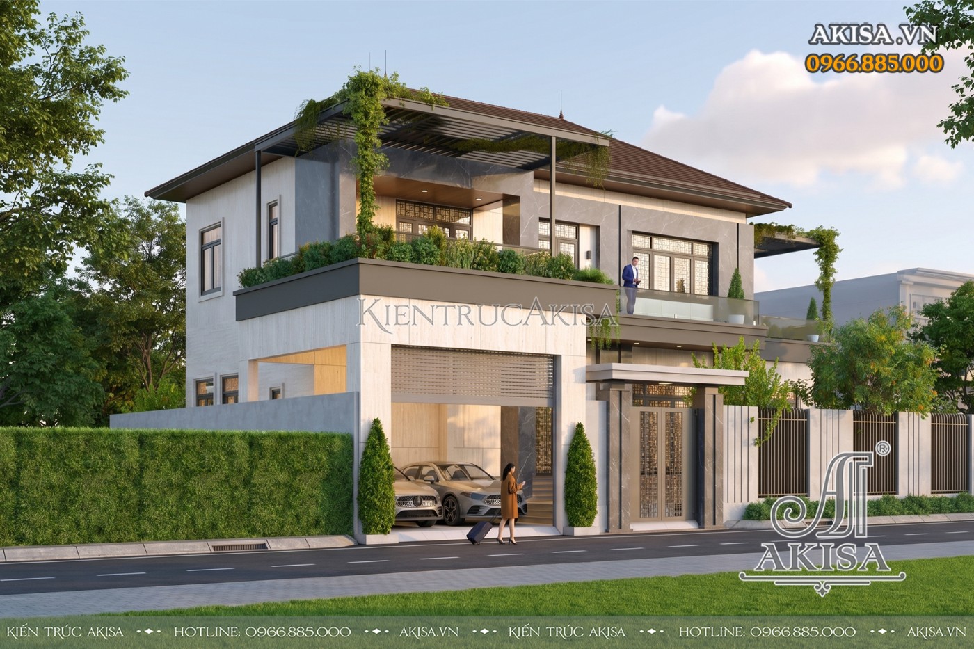 Mẫu biệt thự mái Nhật 2 tầng hiện đại (CĐT: ông Hà - Bắc Ninh) BT211204