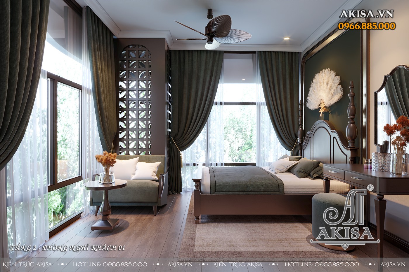 Thiết kế nội thất homestay phong cách indochine (CĐT: ông Quân - Hà Nội) NT34387