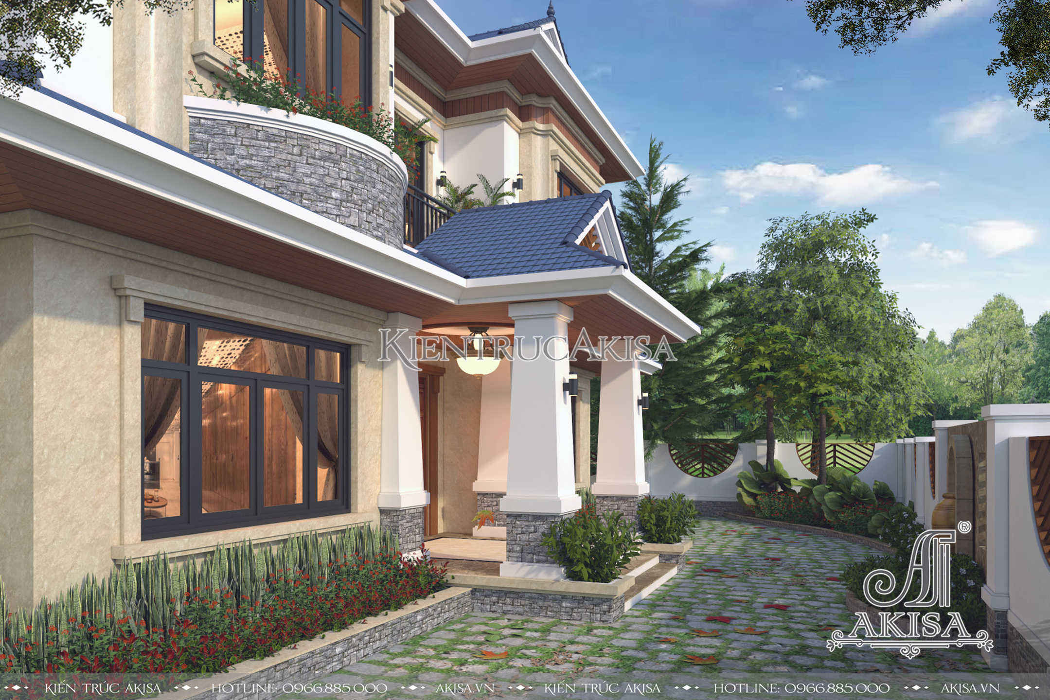Thiết kế biệt thự 2 tầng mái Thái hiện đại phong cách Á Đông (CĐT: ông Long - An Giang) BT21160