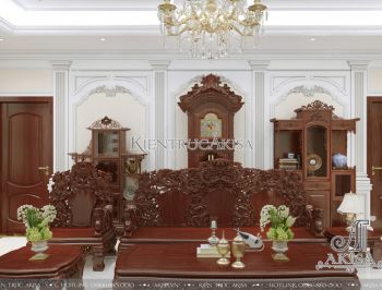 Thiết kế nội thất tân cổ điển từ gỗ tự nhiên cao cấp (CĐT: ông Hùng - Khánh Hòa) NT12011
