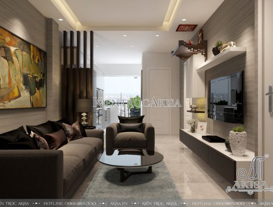 Thiết kế nội thất chung cư 2 phòng ngủ đẹp hiện đại (CĐT: ông Hùng - Hà Nội) NT21042
