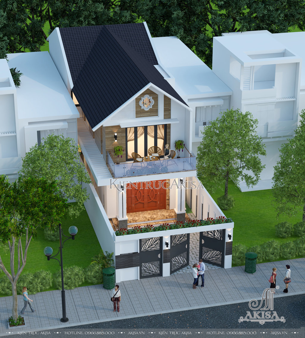 Thiết kế nhà phố 2 tầng hiện đại (CĐT: bà Mai - Bắc Ninh) KT21078
