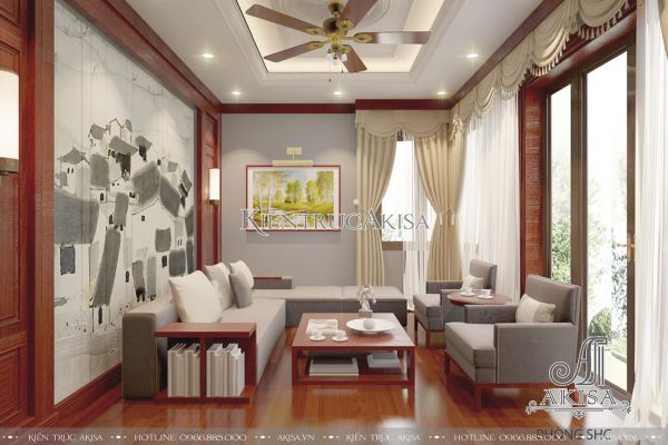 Thiết kế nội thất phòng khách tân cổ điển đẳng cấp (CĐT: bà Kim Anh - Hưng Yên) NT12004