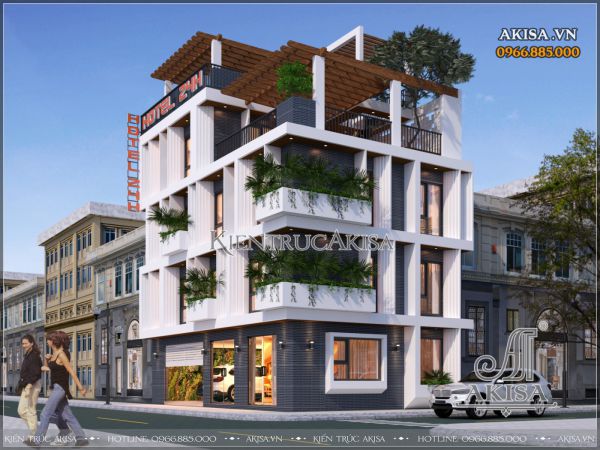 Thiết kế khách sạn hiện đại 4 tầng (CĐT: bà Nga - Bình Phước) KS41011