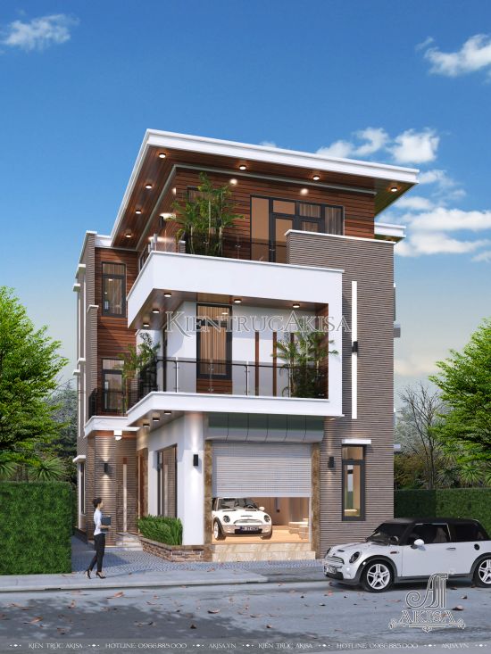 Thiết kế biệt thự phố hiện đại đẹp mặt tiền 10m (CĐT: bà Yến - Vĩnh Phúc) BT31103