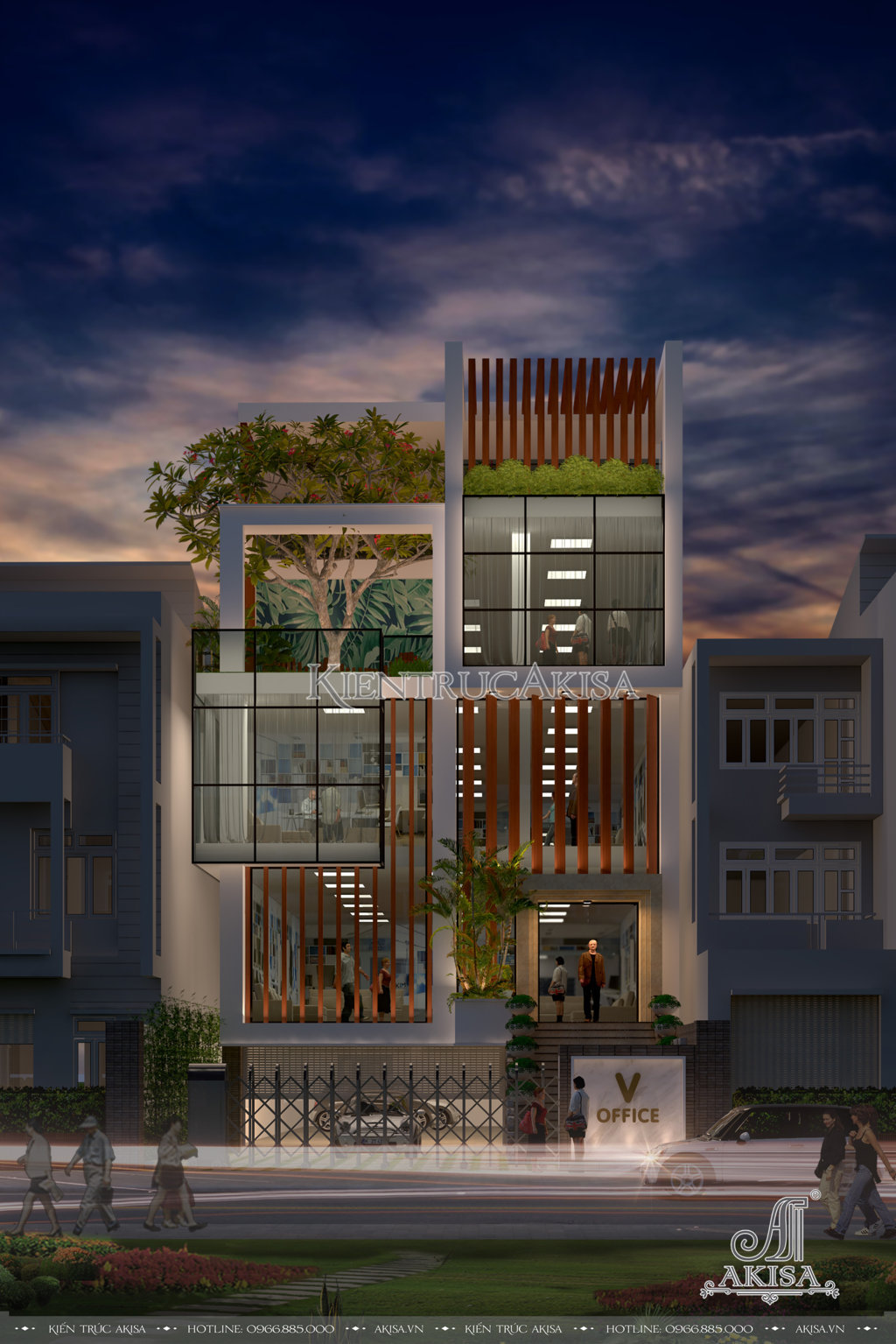 Thiết kế trụ sở văn phòng hiện đại 5 tầng (CĐT: bà Trang - Bình Định) VP51232