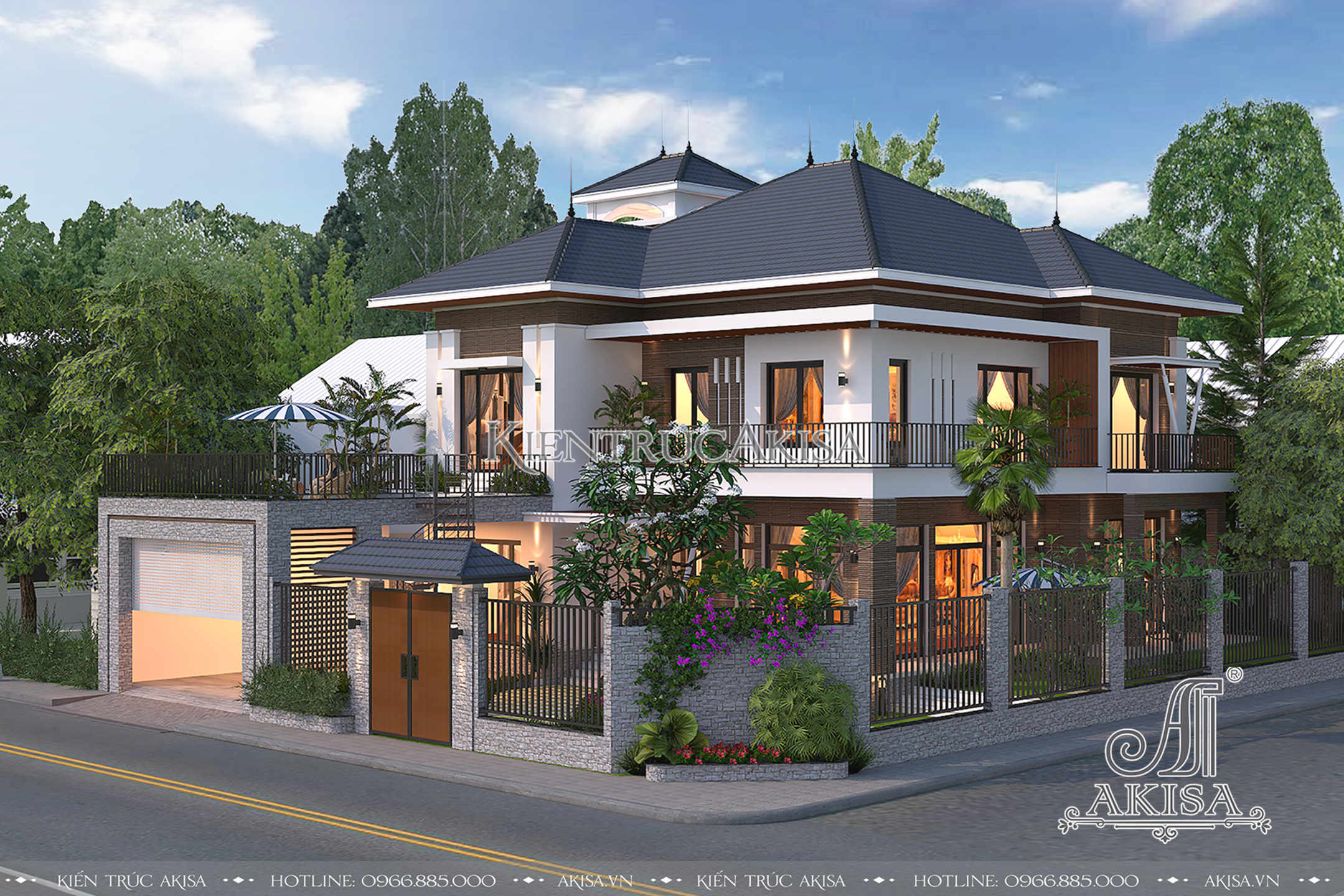 Thiết kế nhà đẹp hiện đại 2 tầng mái nhật (CĐT: ông Sương - Hưng Yên) BT21181