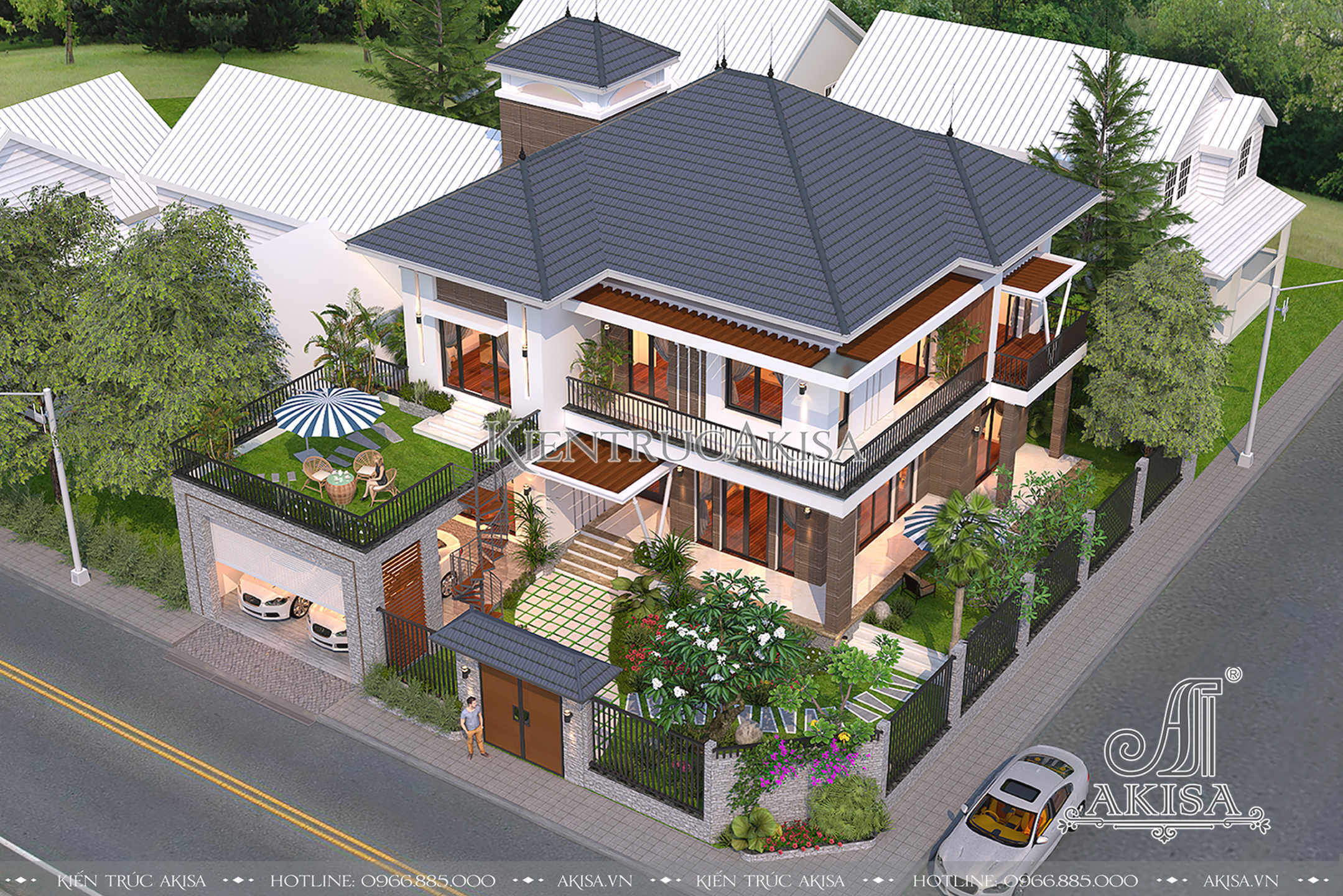 Thiết kế nhà đẹp hiện đại 2 tầng mái nhật (CĐT: ông Sương - Hưng Yên) BT21181