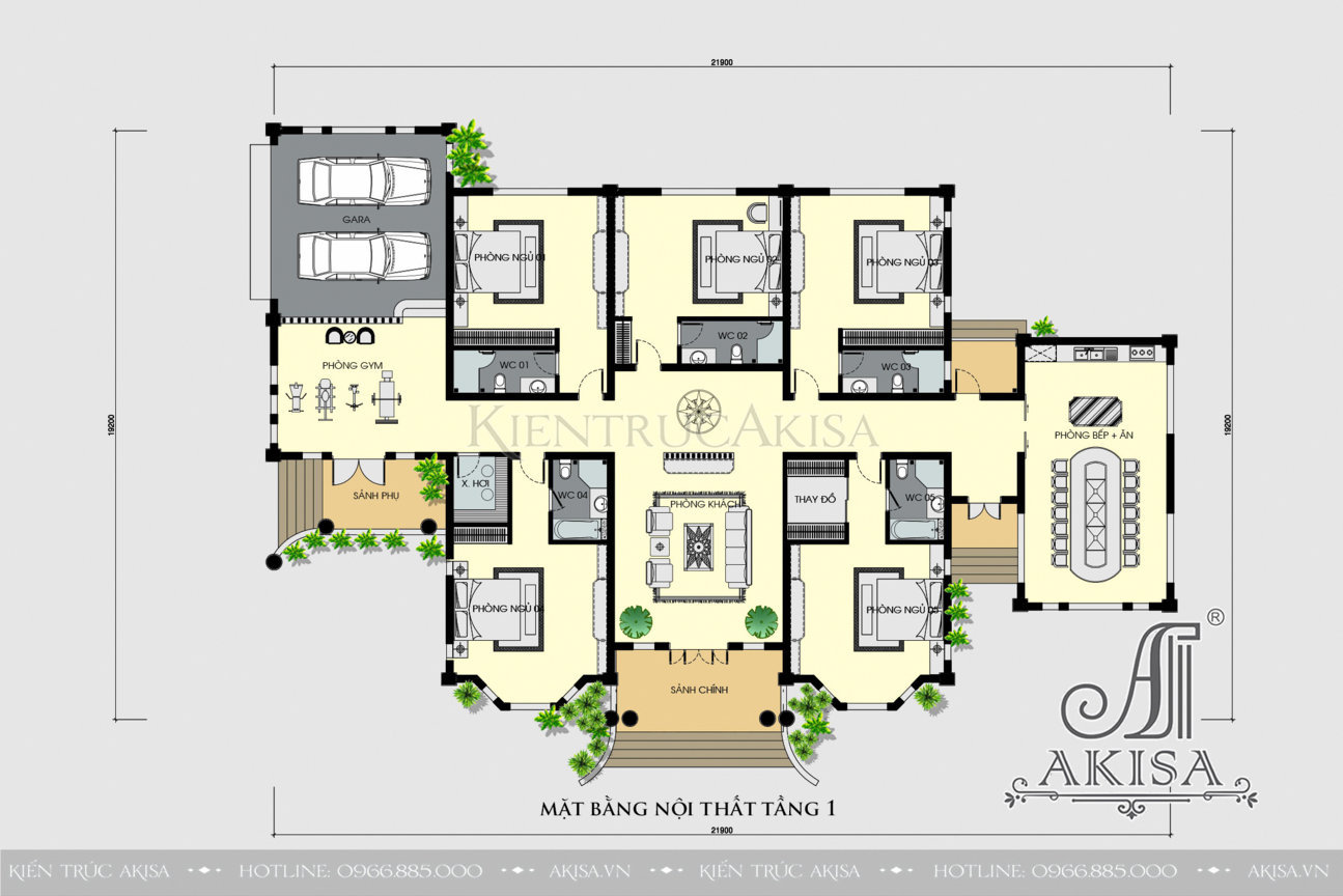 Bản thiết kế biệt thự 2 tầng 4 phòng ngủ diện tích đất 14mx10m