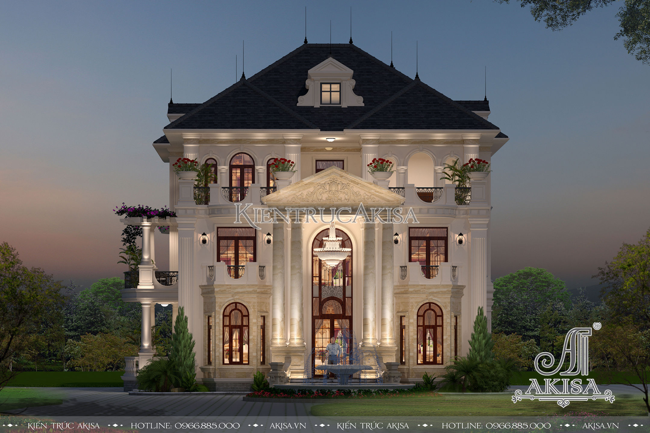 Thiết kế biệt thự dinh thự phong cách Pháp (ông Thanh - Quảng Ngãi) BT32257