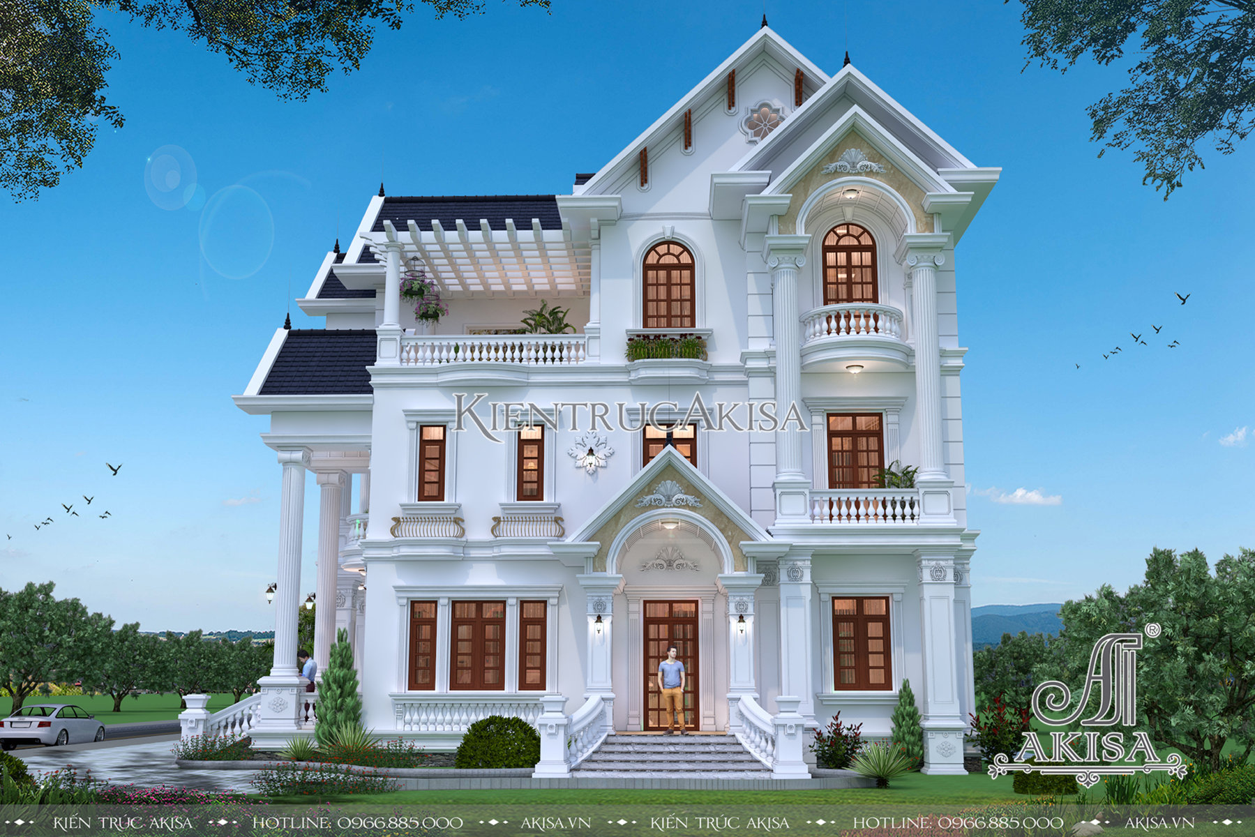 Thiết kế biệt thự tân cổ điển 3 tầng mái Thái 14x15m (CĐT: bà Bình - Long An) BT32290