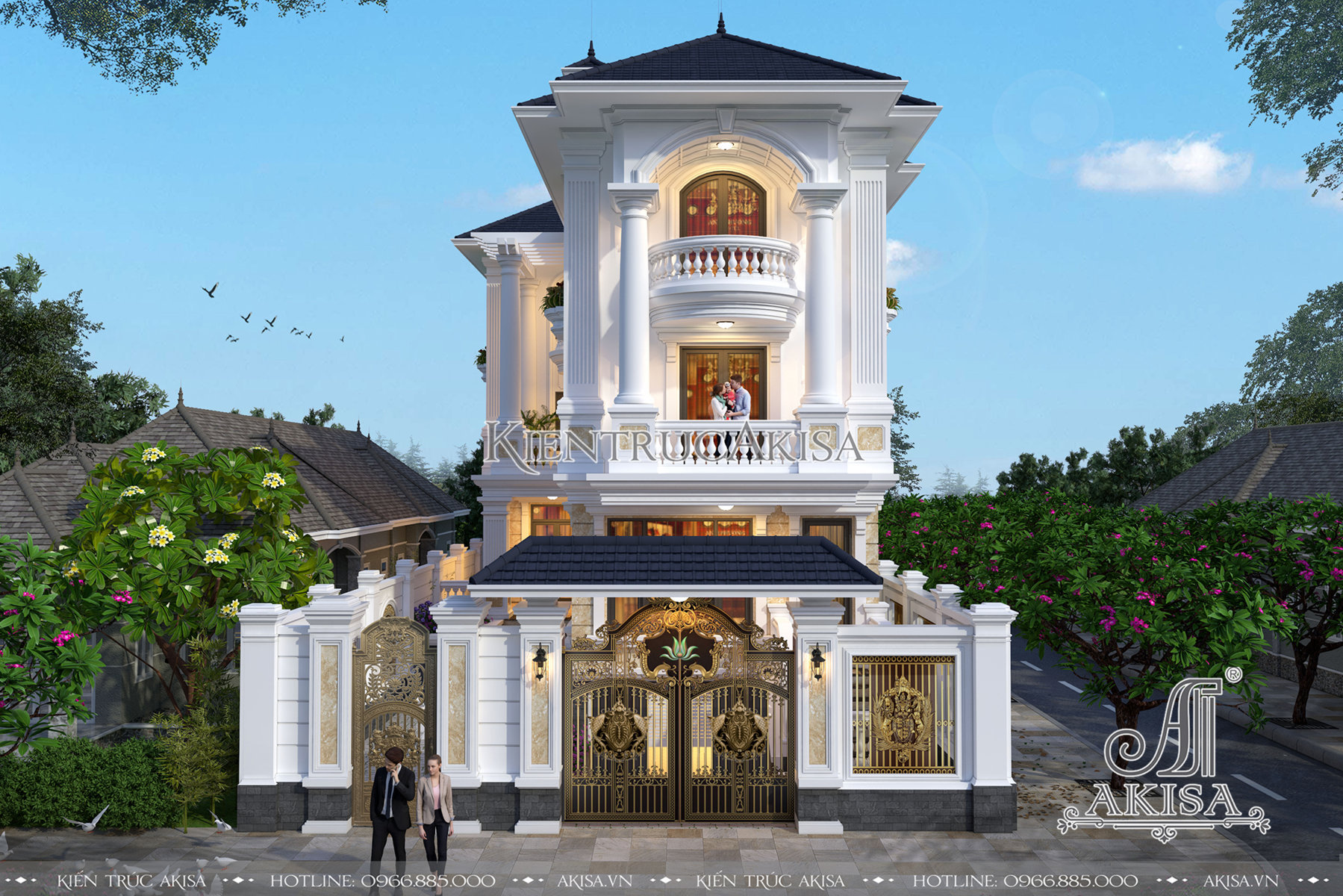 Thiết kế biệt thự 3 tầng tân cổ điển mặt tiền 10m (CĐT: bà Hiền - Lào Cai) BT32265