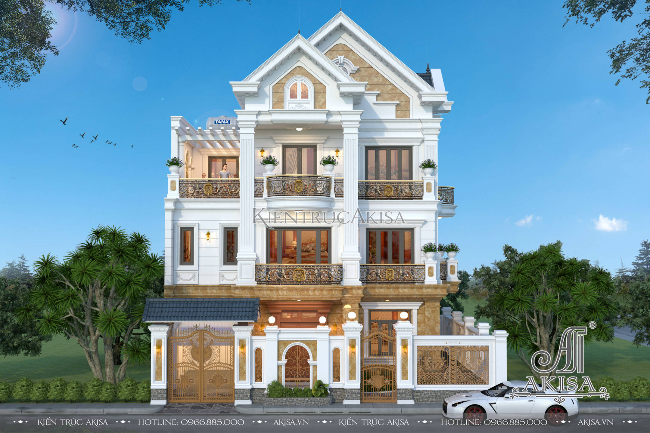 Biệt thự 4 tầng mái thái tân cổ điển đẹp ấn tượng (CĐT: ông Cường - Bắc Ninh) BT42277