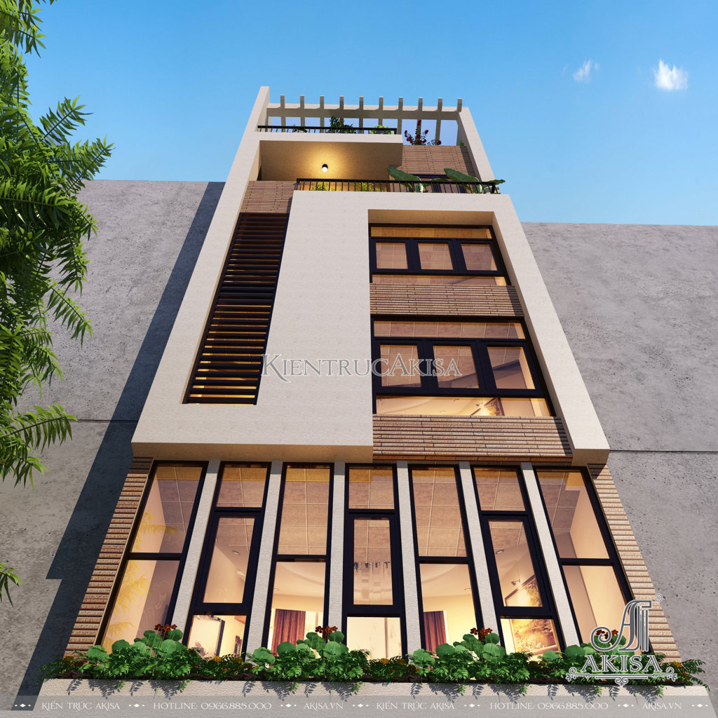 Thiết kế nhà phố 6 tầng hiện đại đẹp tại Hà Nội (CĐT: bà Huyền) KT61300 